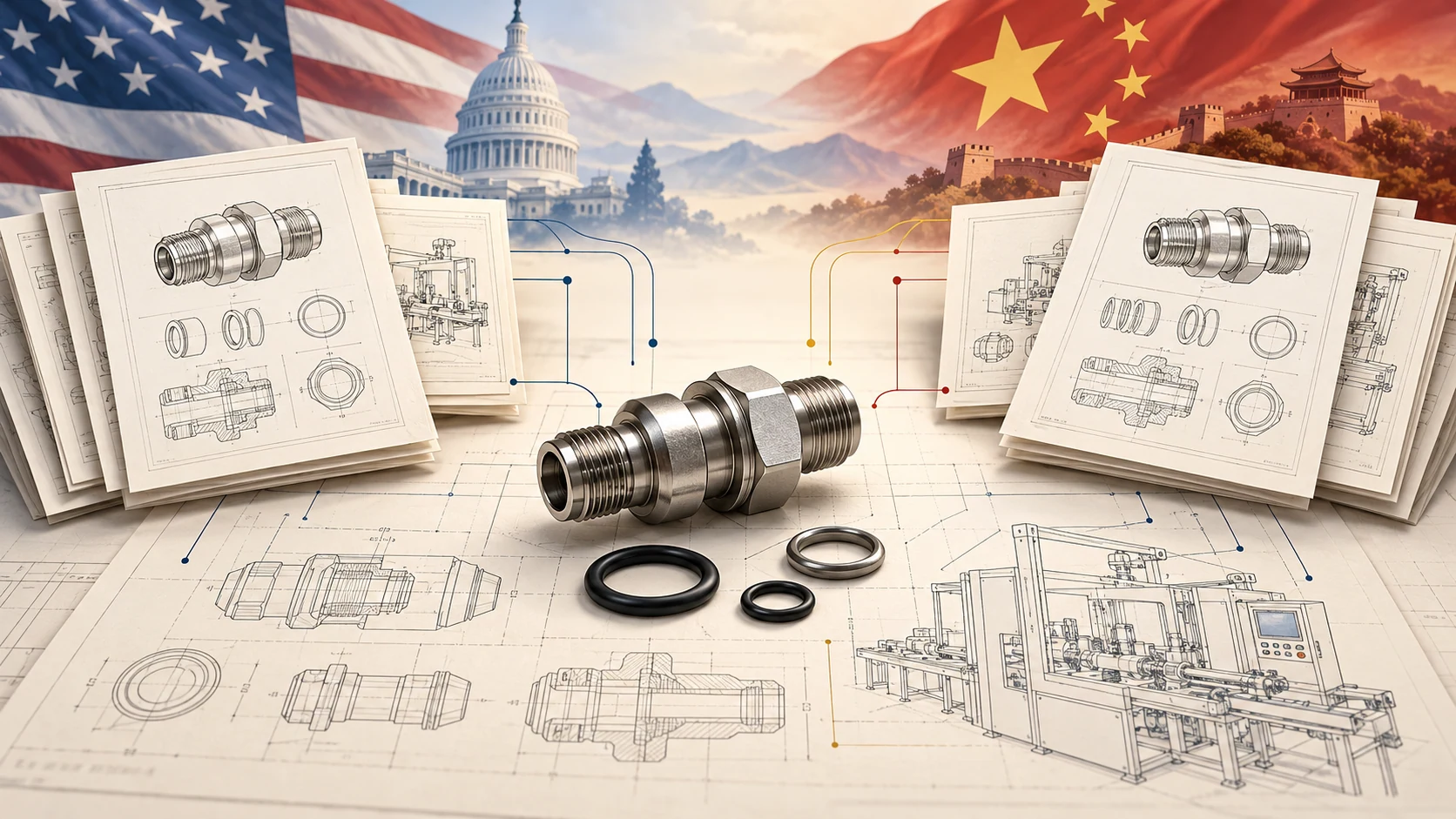 Patent diagrams and mechanical parts for US and China unity guide.